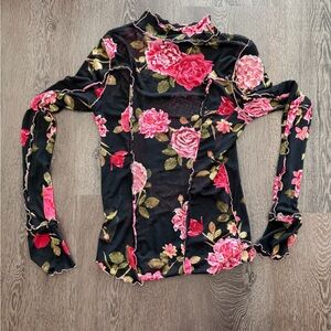FP Movement by Free People Black and Pink Floral Long Sleeve Top